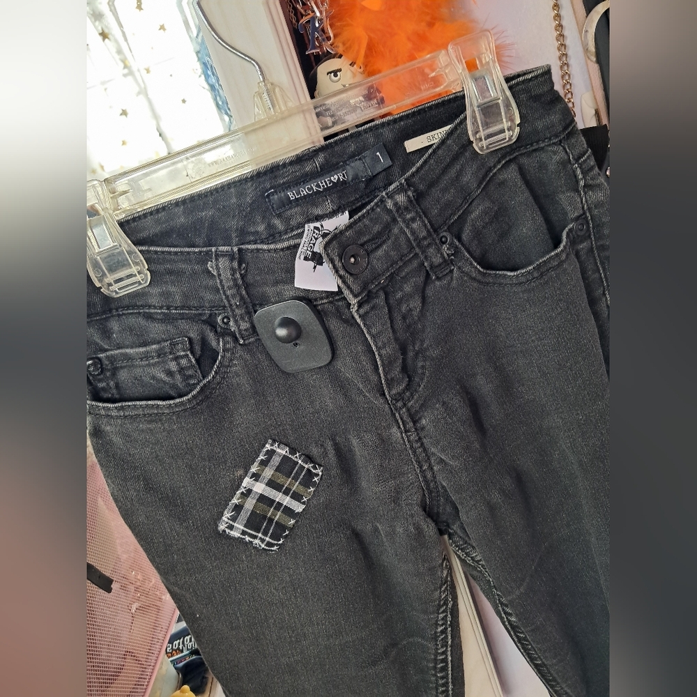 Blackheart Custom Black Skinny Jeans- Frankenstein & Bride Patches - Picture 4 of 6